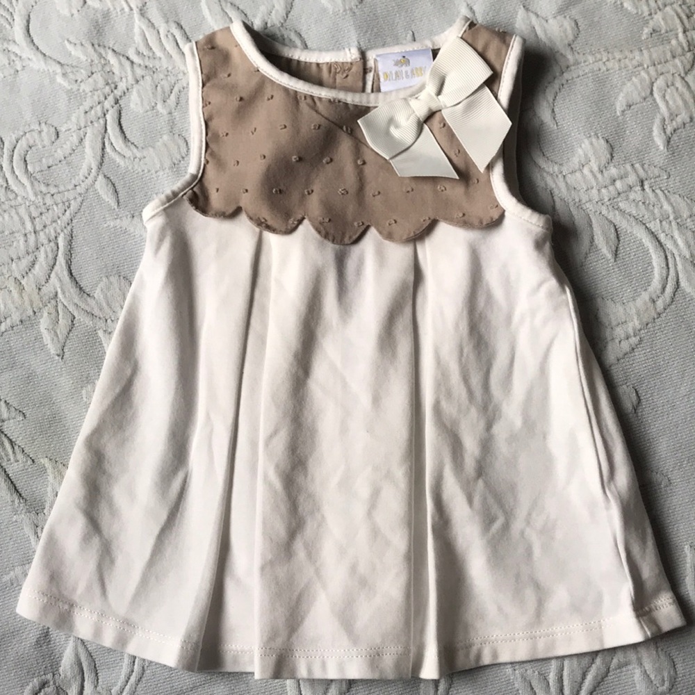 Tan and White Dotted Swiss dress